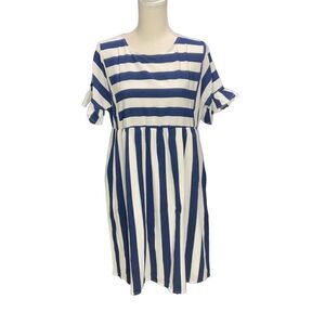 NWT Anna-kaci California Poly Blend Blue White Stripe Dress Fit n Flare Size Sm